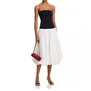 Steve Madden Oliver Bubble Hem Dress dropwaist black white midi dress size Small